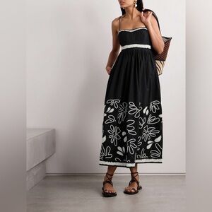 ULLA JOHNSON Hollis embroidered appliquéd pintucked cotton-poplin mididress,$690